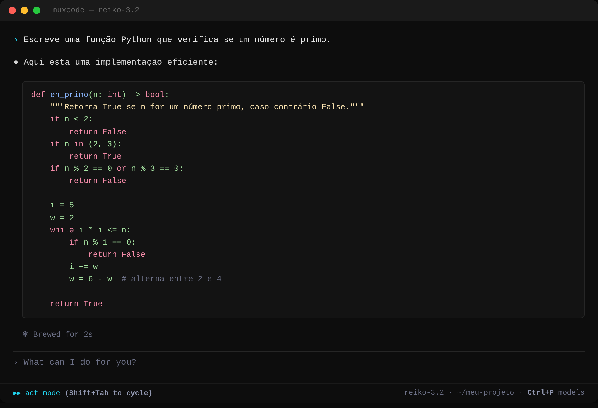 MuxCode CLI — conversa com o modelo reiko-3.2 no terminal